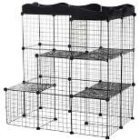 PawHut Pet Playpen Small Animal Cage Portable Metal Wire Yard Fence with Door, Ramp, Platform for Kitten, Ferret