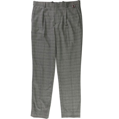 I.N.C International Concepts Mens Plaid Pleated Dress Pants Slacks, Black, 30W x 30L