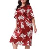 Agnes Orinda Women's Plus Size Satin Floral Print Short Sleeve Round Neck Midi Nightgown - 2 of 4