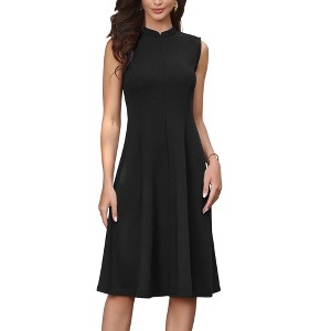 INSPIRE CHIC Women's Work Mock Split Neck Sleeveless Casual Elegant A-Line Midi Dresses - 1 of 4