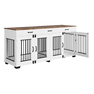 71" White Extra Large Dog Crate Furniture – Indoor Wood Double Cage with Storage Drawers & Divider, Furniture-Style for Living Room - 1 of 4