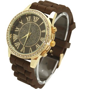 OLIVIA PRATT RHINESTONE BEZEL SILICONE STRAP WATCH - 1 of 4
