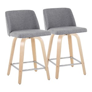 24" Contemporary Swivel Counter Stool with Padded Seat and Square Metal Footrest for Kitchen or Dining Area, Set of 2 - 1 of 4