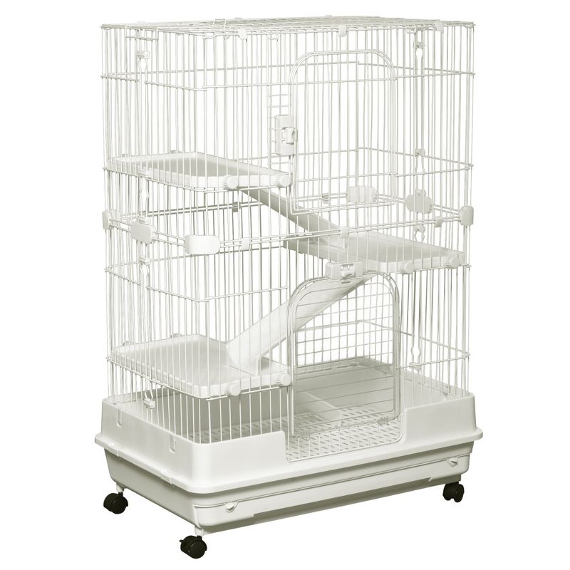 PawHut 32"L 4-Level Small Animal Cage Rabbit Hutch with Universal Lockable Wheels, Slide-out Tray for Bunny, Chinchillas, Ferret, 1 of 12