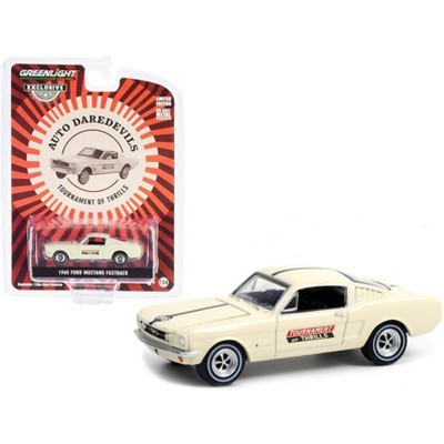 1965 Ford Mustang Fastback #56 Cream Auto Daredevils "Tournament Of Thrills" 1/64 Diecast Model Car by Greenlight