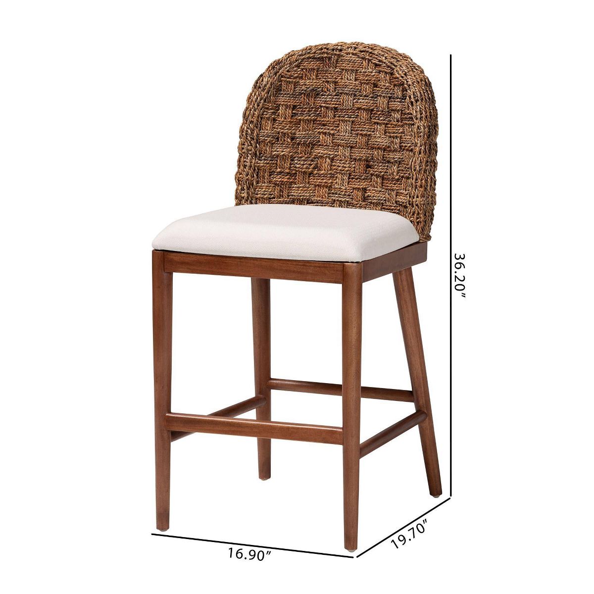 bali & pari Denver Acacia Wood and Seagrass Counter Height Barstool White/Walnut Brown: Upholstered Polyester, Fixed Seat - thumbnail 9