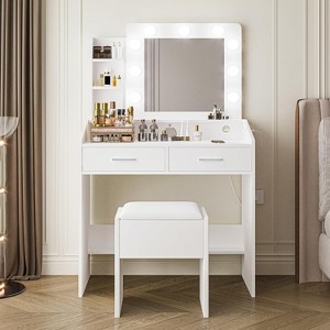 Acekool  Vanity Table with Mirror, Light Bulbs, Chair, Drawers & Power Outlets for Bedroom or Salon - 1 of 4