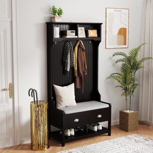 Hall Tree,3-In-1 Entryway Hall Tree With Drawers And Coat Racks,Hall Tree With Bench,Hall Tree With Top Storage Shelf For Hallway-Cuddlewood - 1 of 4
