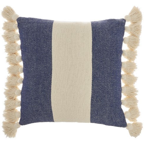 18x18 Square Handwoven Accent Throw Pillow-Polycotton-Set of 2-White-Blue