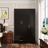 APRILSOUL Shaker Style Classic Three-Door Wardrobe, Wood Bedroom Armoire with Hanging Rod and Shelves - 2 of 4