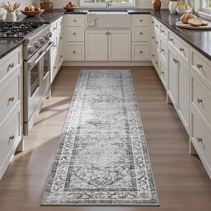 MontVoo Medallion Floral Washable Rug Gray - 1 of 4
