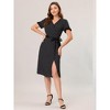 Allegra K Women's V Neck Polka Dots Button Decor Split Belted Dress - 3 of 4