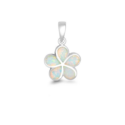Opalata Sterling Silver, White Inlay Opal Flower 18" Pendant Necklace - White