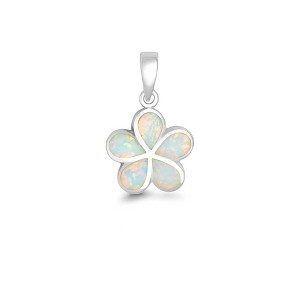Opalata Sterling Silver, White Inlay Opal Flower 18" Pendant Necklace - White - 1 of 2