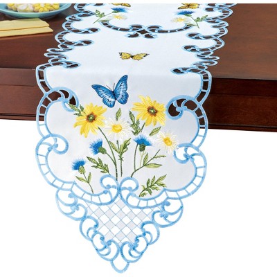 Collections Etc Butterfly Daisies Embroidered Cut-Out Table Linens