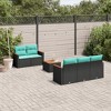 vidaXL 6 Piece Garden Sofa Set with Cushions Black Poly Rattan - Black and Blue - 2 of 4