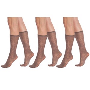 3 Pairs Sheer Knee High Socks for Women 15 Denier with Stay-Up Band One Size - 1 of 3