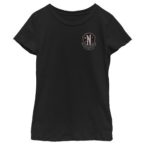 Girl's Wednesday Small Nevermore Crest Black and White T-Shirt - 1 of 4