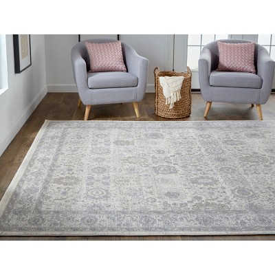 Rectangular Gray and Beige Synthetic Easy Care Area Rug