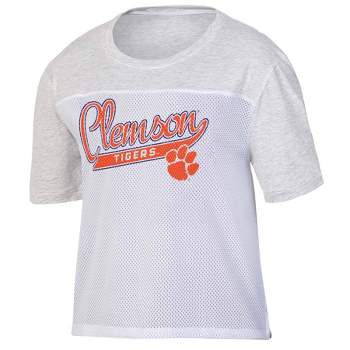 NCAA Clemson Tigers Women's White Mesh Yoke T-Shirt