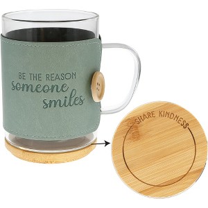 Pavilion Gift Company - Smiles - 16 oz Wrapped Glass Mug with Coaster Lid - Drinkware - 1 of 4