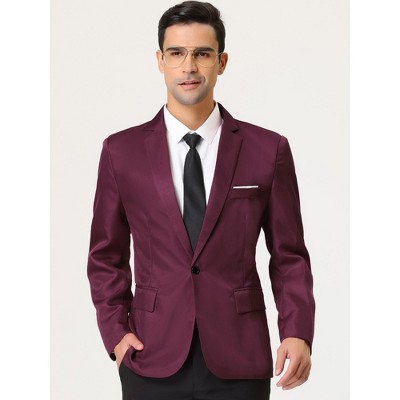 Lars Amadeus Men's Dress Slim Fit Single Breasted One Button Prom Suit Sports Blazer Burgundy X-Large — фото 2