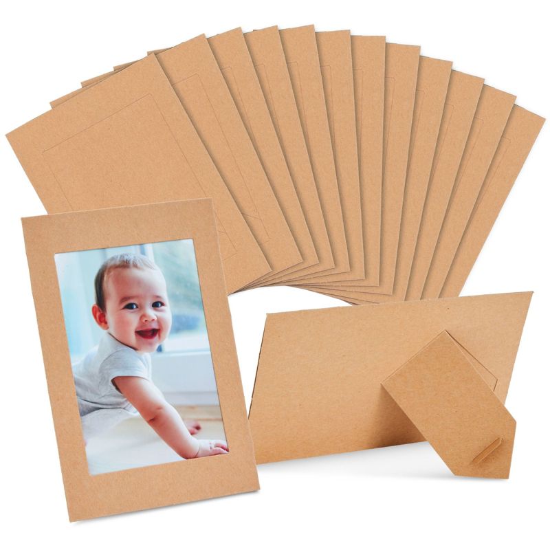 50-Pack Paper Picture Frames 4x6 Easel with Attached Stand, Kraft Paper Photo Frames for DIY Projects, Classroom Crafts, Wall Decor, 1 of 10