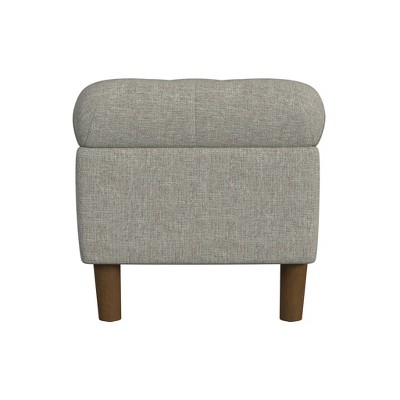 Gray Tufted Round Cocktail Storage Ottoman with Wood Legs