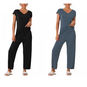 INSPIRE CHIC Women's 2 Pcs Pajama Set Short Sleeve Top with Long Pants Modal Casual Lounge Sets - 1 of 4