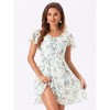 Allegra K Women's Floral Printed Flare Short Sleeve Lace-up V Neck A-Line Chiffon Dress - 2 of 4