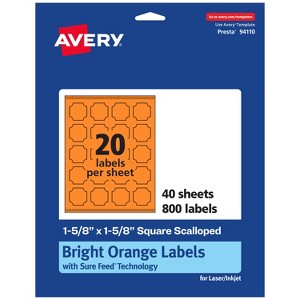 Avery Bright Orange Paper Labels, 1-5/8" x 1-5/8" Square Scalloped - 1 of 4
