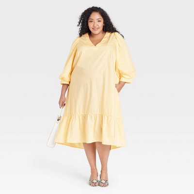 plus size yellow and white dress