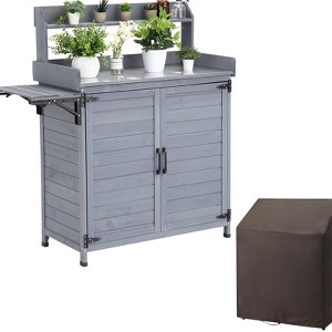 Garden Potting Bench Table, Outdoor Garden Horticultural Wooden Storage Cabinet, Solid Wood Planting Work Bench with Open Top - 1 of 4