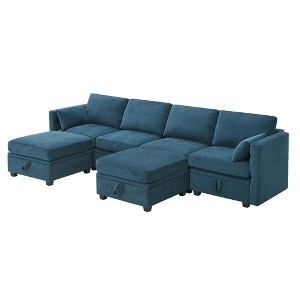 NicBex Convertible Modular Sectional Sofa Modern U-Shaped Chenille Fabric Comfy Couch with Armrests and Backrests for Living Room,Apartment,Blue - 1 of 4