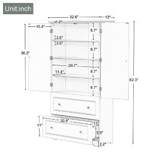 Okak Tall Bathroom Storage Cabinet, Large Freestanding Storage Cabinet with 2 Drawers and Adjustable Shelf - 1 of 4