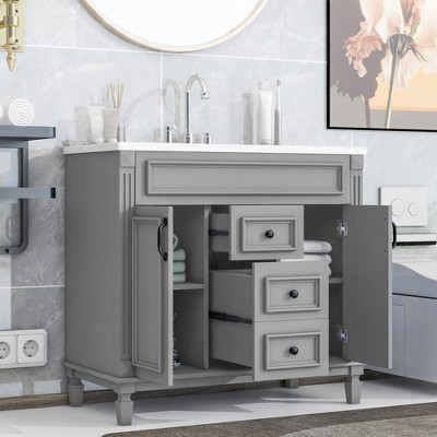 ALEXOUN 36" Bathroom Vanity with Sink Combo,Freestanding Wooden Bathroom Storage Vanity with 2 Drawers & 2 Soft-Closing Doors