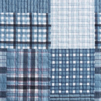 Hawthorne Blue Cotton Twin Reversible Quilt Set