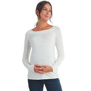 Hello Miz Women's Causal Boat Neck Long Sleeve Ruched Maternity Top - 1 of 4