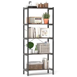 Costway 1/2 PCS 5-Tier Bookshelf Bookcase with Metal Frame & Dual Anti-Tipping Kits Storage Rack