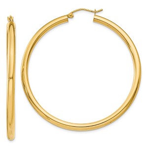 Black Bow Jewelry 3mm, 14k Yellow Gold Classic Round Hoop Earrings, 50mm (1 7/8 Inch) - 1 of 4