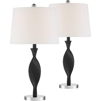 360 Lighting Modern Table Lamps 27 1/2" Tall Set of 2 Black Spiral Curved Off White Drum Shade for Bedroom Living Room House Home Bedside Nightstand
