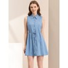 Allegra K Women's Sleeveless Point Collar Drawstring Waist Button Down Shirtdress - 2 of 4