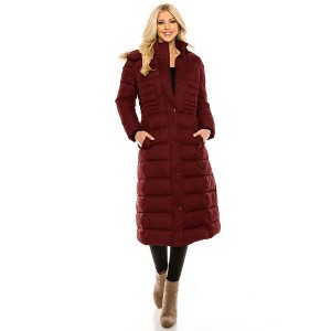 Haute Edition Women's Maxi Length Quilted Puffer with Fur Lined Hood - 1 of 3