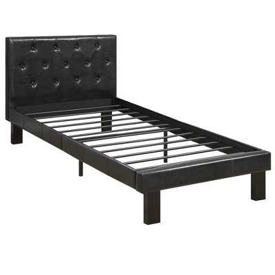 Full Faux Leather Upholstered Bed with Tufted Headboard Black - Benzara