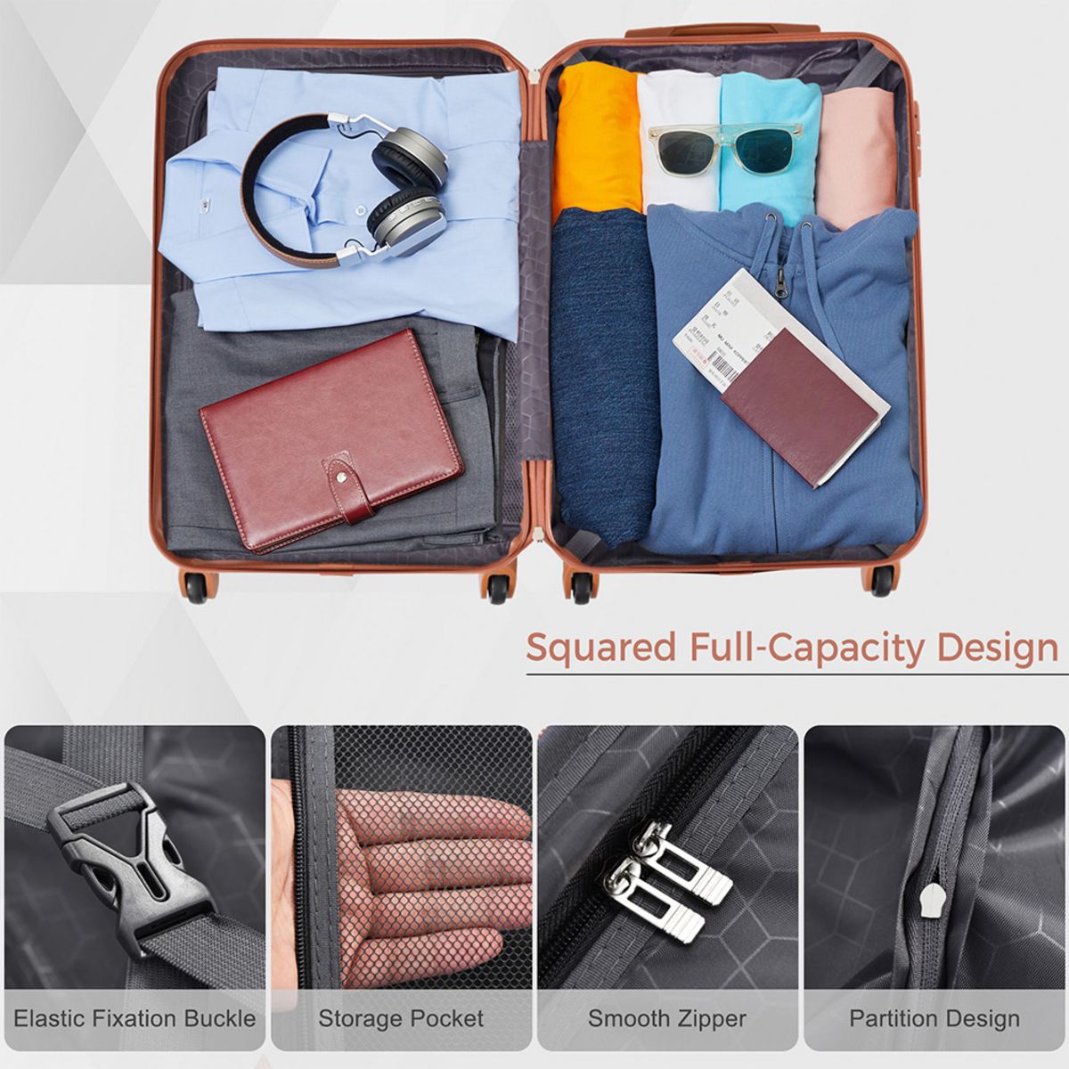 Polibi ABS Hardshell Luggage Set 3 Piece, Lightweight Suitcases with Spinner Wheels TAS Lock 20" 24" 28" - thumbnail 9