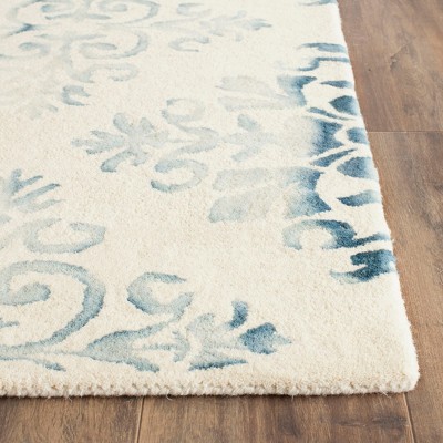 Ivory and Light Blue Hand-Tufted Wool Runner Rug