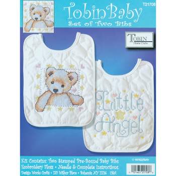 Tobin Stamped Cross Stitch Bib Pair Kit 8"X10" 2/Pkg-Bear & Angel