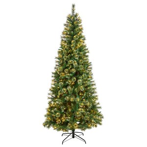 Nearly Natural 8’ Wisconsin Slim Snow Tip Pine Prelit LED Artificial Christmas Tree - 1 of 1