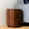 HomeRoots 24" Chestnut Solid Wood Round Drum End Table With Two Drawers - 2 of 4