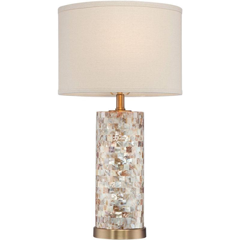 360 Lighting Margaret Coastal Accent Table Lamp 23" High Mother of Pearl Tile Cylinder Cream Linen Drum Shade for Bedroom Living Room Bedside Office, 5 of 7